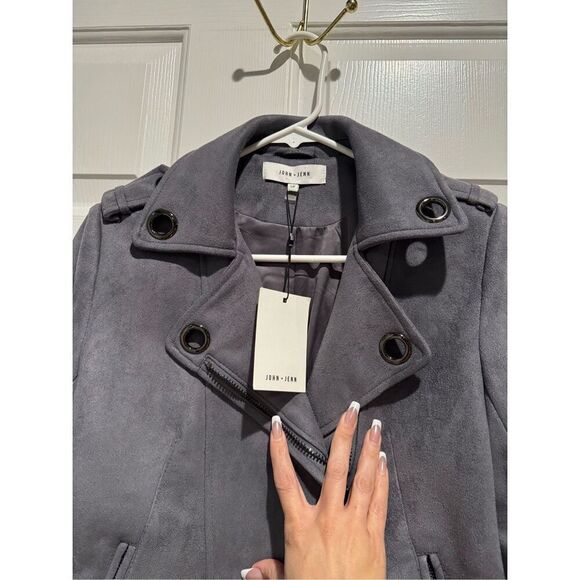 NWT JOHN + JENN Felix Faux Suede Moto Jacket Gunmetal Grey Women’s Small - Picture 6 of 12